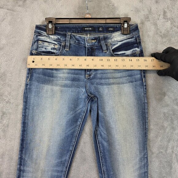 Miss Me Jeans Womens 27 Ankle Skinny Embroidered Sequin Hem Distressed Denim - Picture 7 of 13